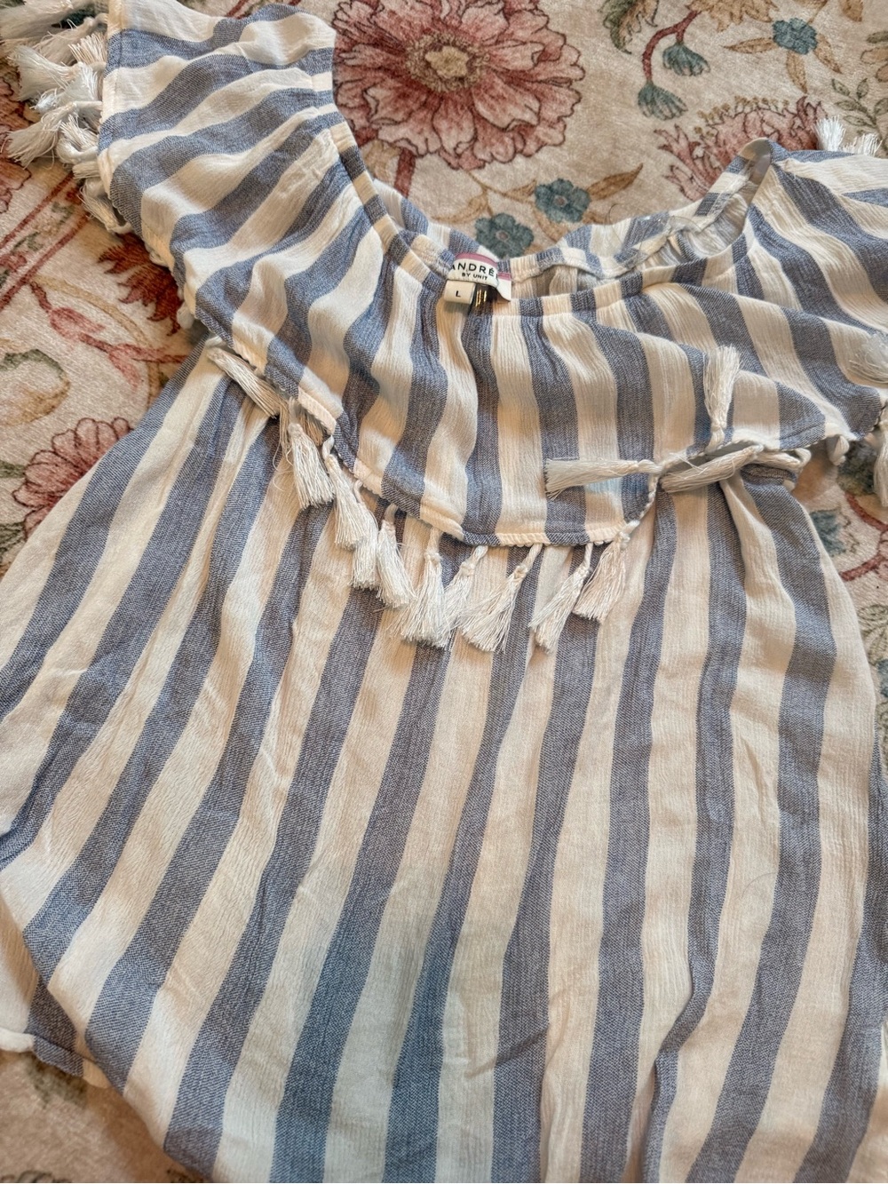ANDRÉE BY UNIT Blue and White Striped Off-Shoulder Top - Picture 4 of 7